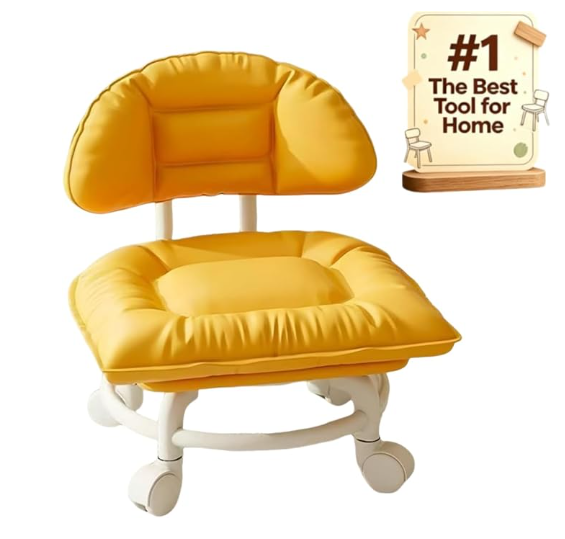 360° Swivel Rolling Low Stool with Backrest | Silent Wheeled Ergonomic Low Seat for Garage, Home, Salon & Baby Care