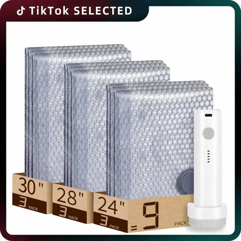 Cordless Travel Vacuum Bag Set Vacuum Bags for Travel with Rechargeable air Pum