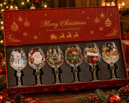 6-Piece 3D Christmas Wine Glass Gift Set – Festive Holiday Goblets
