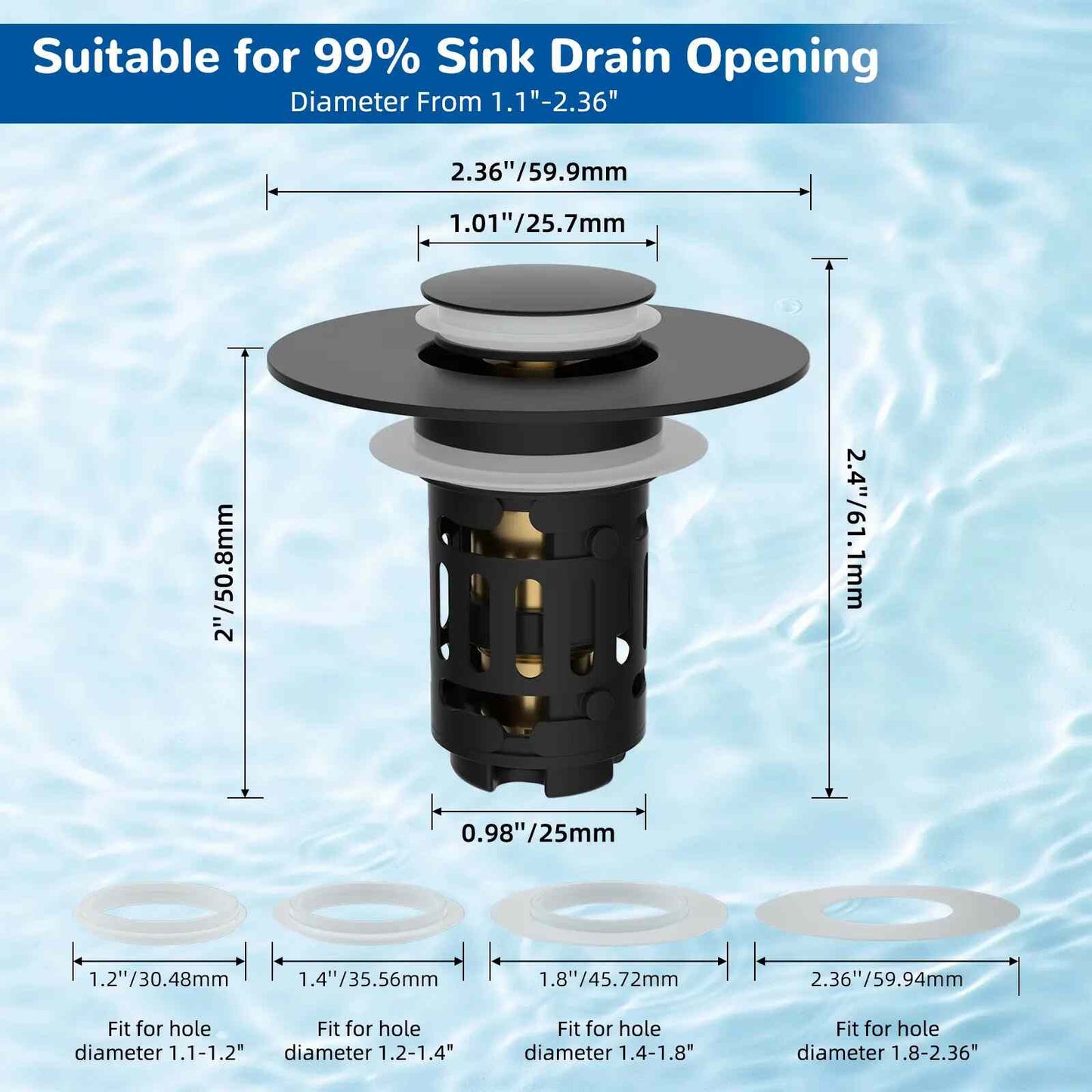 Universal 3-in-1 Bathroom Sink Drain Strainer