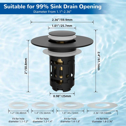 Universal 3-in-1 Bathroom Sink Drain Strainer