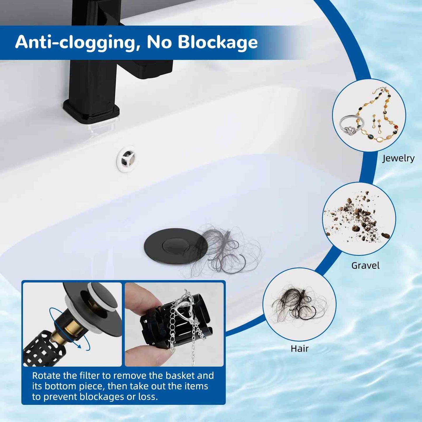 Universal 3-in-1 Bathroom Sink Drain Strainer