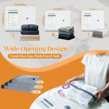 Cordless Travel Vacuum Bag Set Vacuum Bags for Travel with Rechargeable air Pum