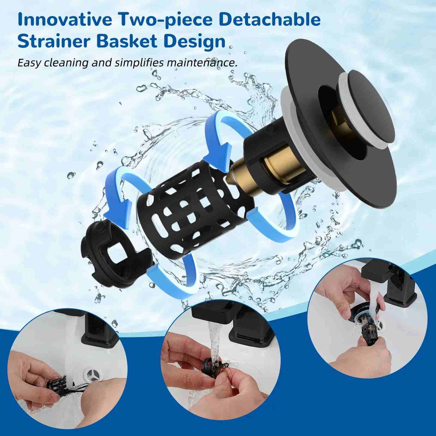 Universal 3-in-1 Bathroom Sink Drain Strainer