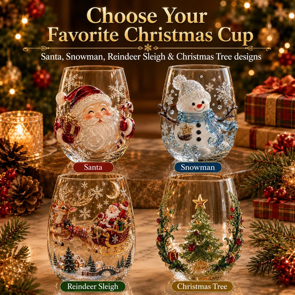 6-Piece 3D Christmas Wine Glass Gift Set – Festive Holiday Goblets