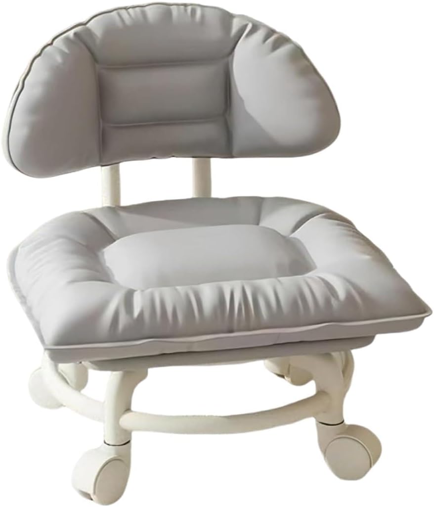 360° Swivel Rolling Low Stool with Backrest | Silent Wheeled Ergonomic Low Seat for Garage, Home, Salon & Baby Care