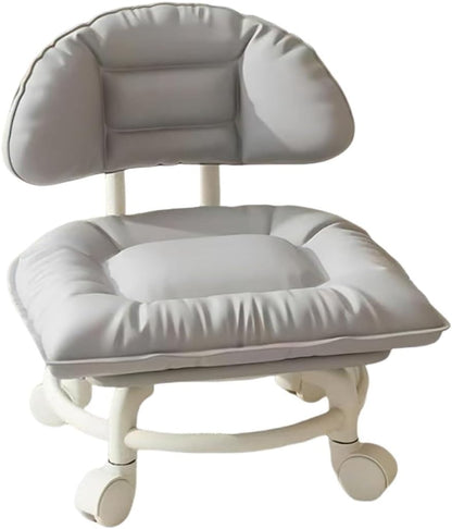 360° Swivel Rolling Low Stool with Backrest | Silent Wheeled Ergonomic Low Seat for Garage, Home, Salon & Baby Care