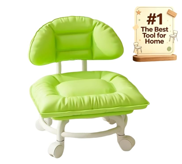 360° Swivel Rolling Low Stool with Backrest | Silent Wheeled Ergonomic Low Seat for Garage, Home, Salon & Baby Care
