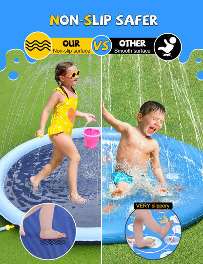 Non-Slip Splash Pad for Kids and Dog, Thicken Sprinkler Pool Summer Outdoor Water Toys - Fun Backyard Fountain Play Mat for Baby Girls Boys Children or Pet Dog