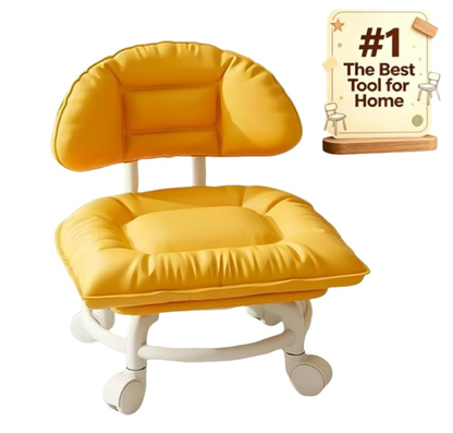 360° Swivel Rolling Low Stool with Backrest | Silent Wheeled Ergonomic Low Seat for Garage, Home, Salon & Baby Care