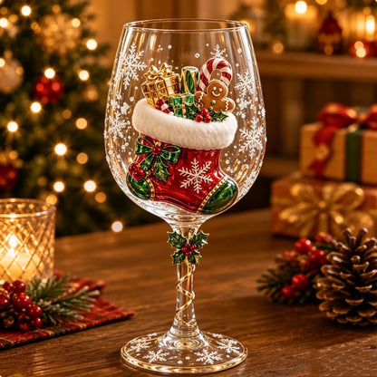 6-Piece 3D Christmas Wine Glass Gift Set – Festive Holiday Goblets