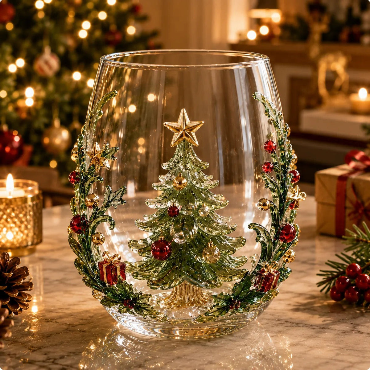 6-Piece 3D Christmas Wine Glass Gift Set – Festive Holiday Goblets