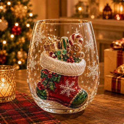 6-Piece 3D Christmas Wine Glass Gift Set – Festive Holiday Goblets