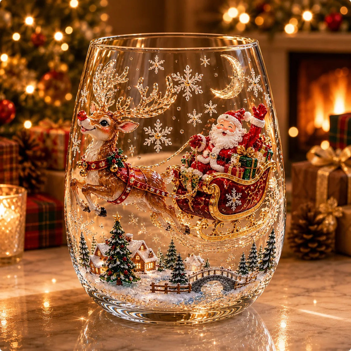 6-Piece 3D Christmas Wine Glass Gift Set – Festive Holiday Goblets