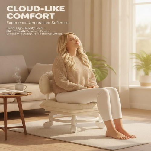 360° Swivel Rolling Low Stool with Backrest | Silent Wheeled Ergonomic Low Seat for Garage, Home, Salon & Baby Care