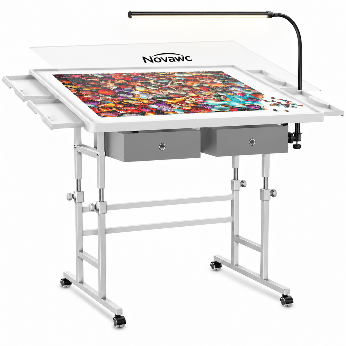Novawc™ Adjustable Puzzle Table with LED Light & 4 Sorting Drawers