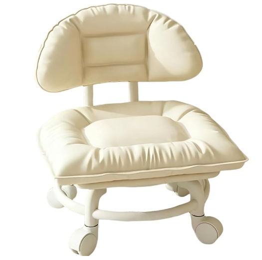 360° Swivel Rolling Low Stool with Backrest | Silent Wheeled Ergonomic Low Seat for Garage, Home, Salon & Baby Care