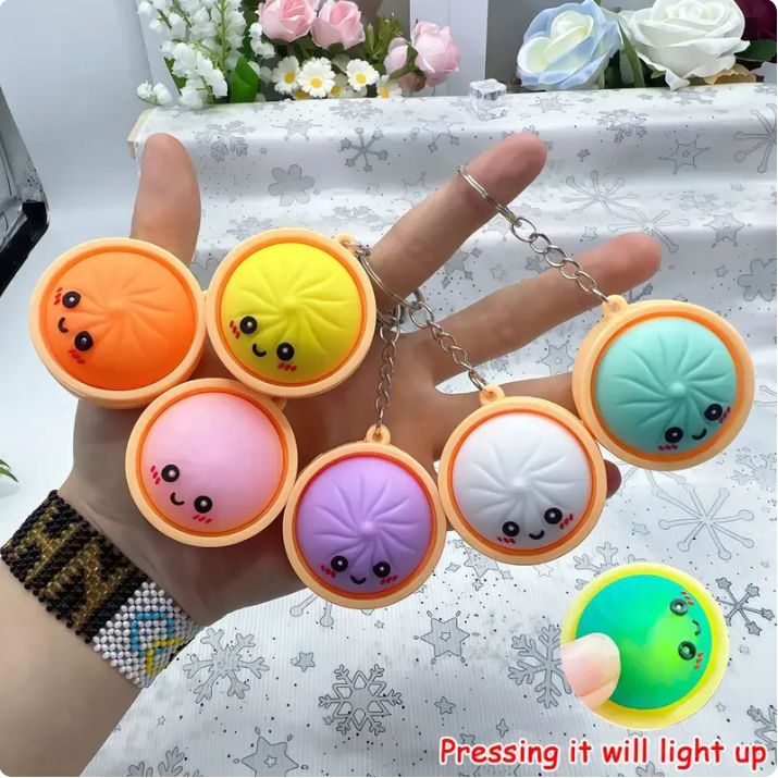 Squeeze Away Stress with theLight-Up Dumpling FidgetKeychain!